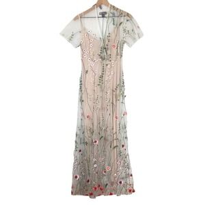 ELESTORY Floral Embroidered Mesh Maxi Dress Sz S Fairycore Handcrafted USA